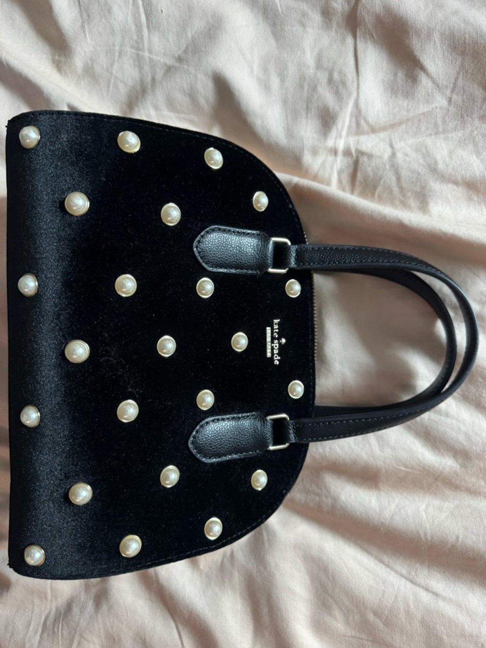 kate spade Black Velvet Tote with Pearl Studs